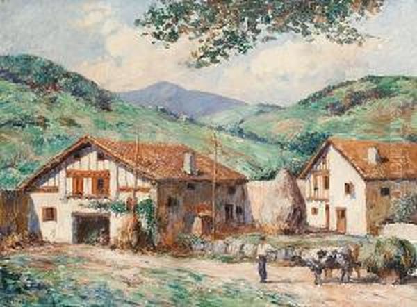 A French Farmstead Oil Painting by Louis Floutier