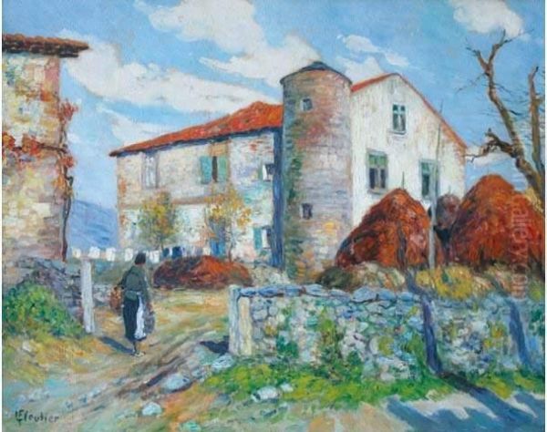 La Maison Larrea A Ispoure -pays Basque Oil Painting by Louis Floutier