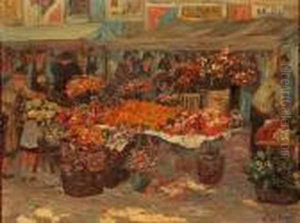 Le Marche Aux Fleurs Oil Painting by Louis Floutier