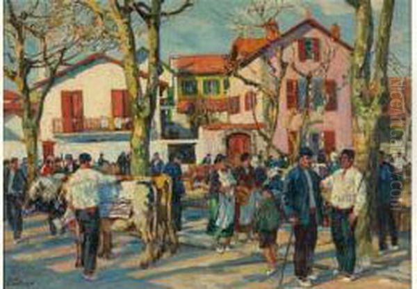 Foire Aux Bestiaux A Saint-jean-de-luz Oil Painting by Louis Floutier