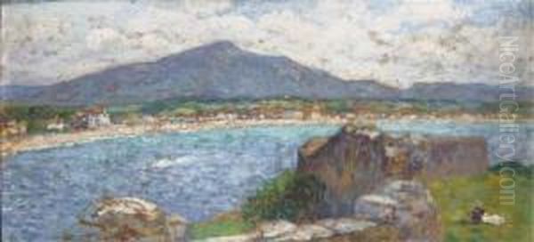 Baie Avec Une Montagne Dans Le Fond Oil Painting by Louis Floutier