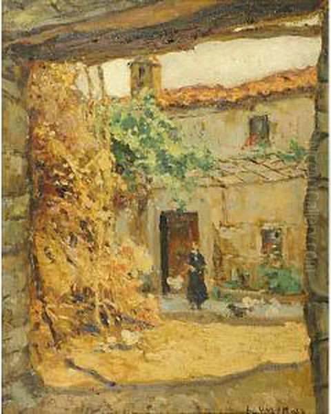 Cortile Di Casa Carsica Oil Painting by Ugo Flumiani