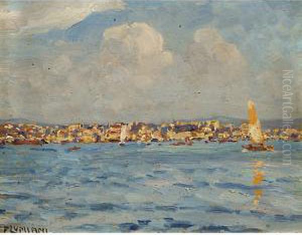 Trieste Vista Dal Mare Oil Painting by Ugo Flumiani