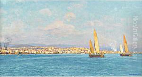 Veduta Di Trieste Dal Mare Oil Painting by Ugo Flumiani