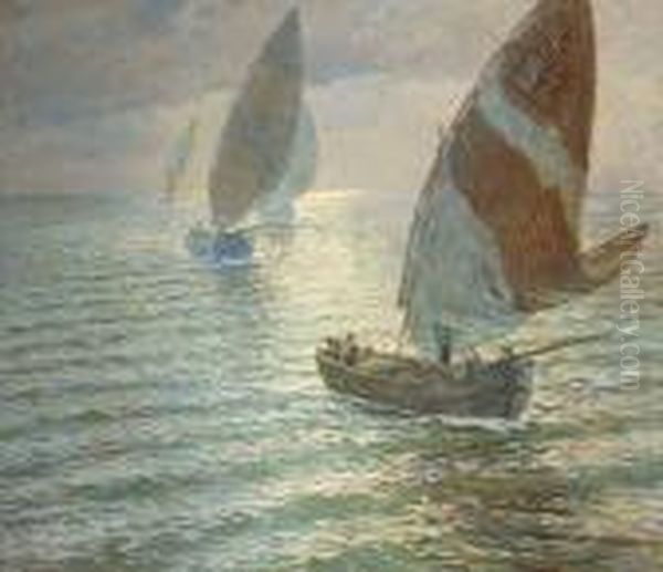 Sailing Home Oil Painting by Ugo Flumiani