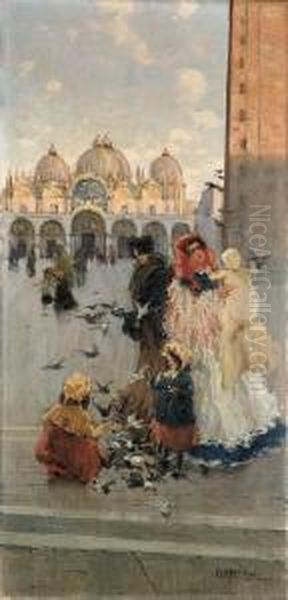 In Piazza San Marco Oil Painting by Ugo Flumiani