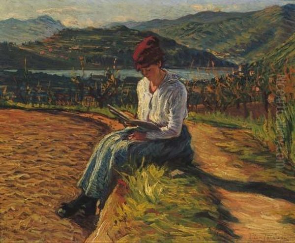 Lettura All'aperto Oil Painting by Piero Focardi Del Garda