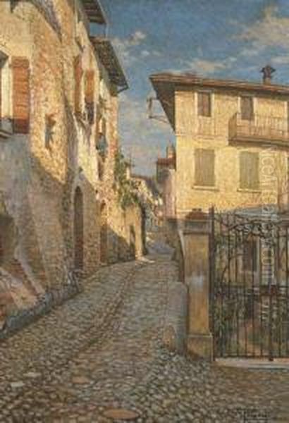 Sole Invernale A Morgnaga Oil Painting by Piero Focardi Del Garda