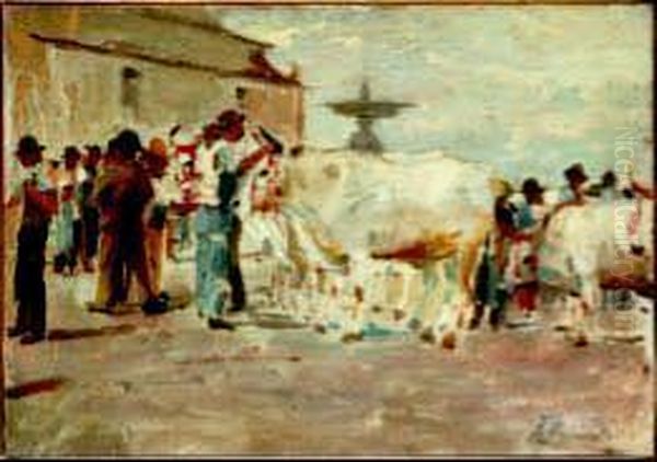 Mercato Di Bestiame Oil Painting by Ruggero Focardi