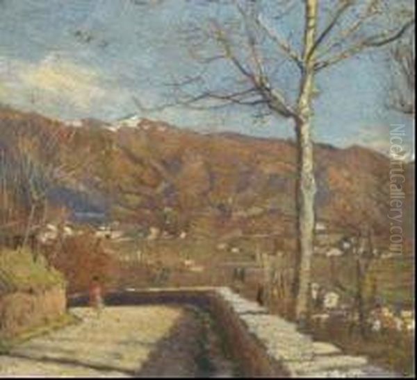 Strada Di Campagna Con Figura Oil Painting by Ruggero Focardi