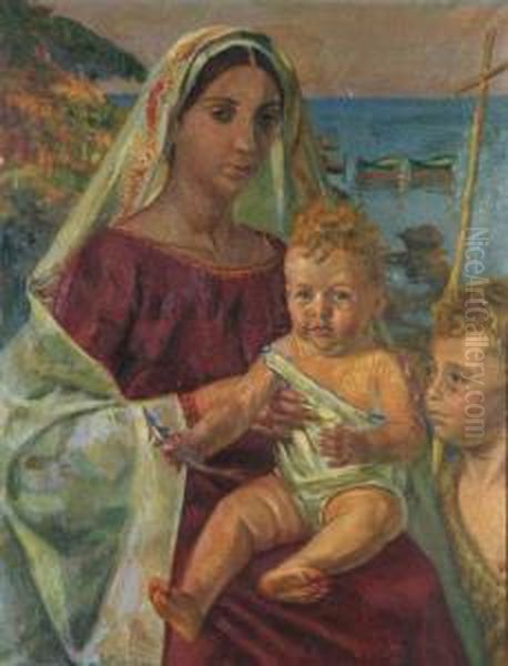 La Madonna Col Bambino E San Giovannino Oil Painting by Ruggero Focardi