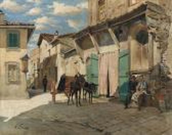 La Piazzetta Di Settignano Oil Painting by Ruggero Focardi