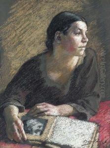 Girl With Book Oil Painting by David Foggie