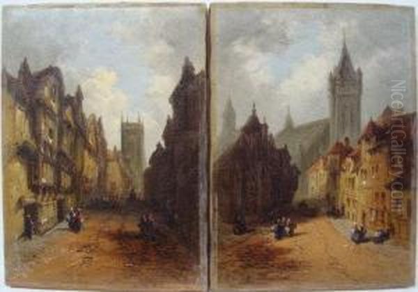 Street Scenes With Cathedrals To Distance Oil Painting by Henry John Foley