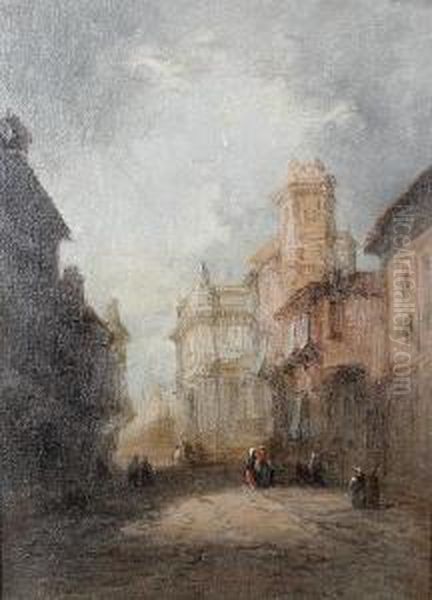 Continental Town Scenes, A Pair Oil Painting by Henry John Foley