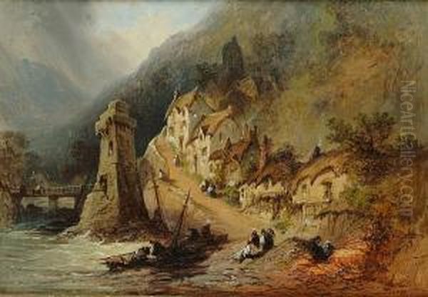 An Alpine Village Oil Painting by Henry John Foley