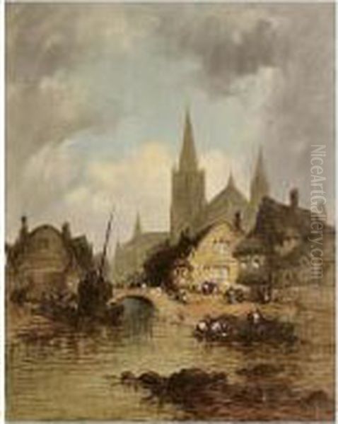 Oberwesel On The Rhine Oil Painting by Henry John Foley