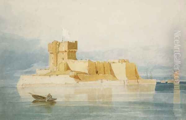 Fort St. Marcouf, near Quineville, in the Rade de la Hougue, Normandy, 1820 Oil Painting by John Sell Cotman