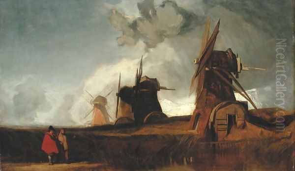 Drainage Mills in the Fens, Croyland, Lincolnshire, c.1830-40 Oil Painting by John Sell Cotman