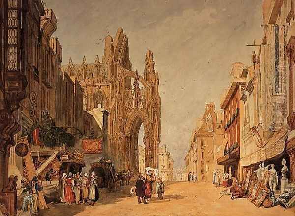 The High Street at Alencon Oil Painting by John Sell Cotman