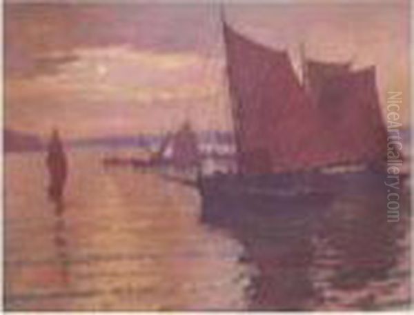 Barques A Poste Oil Painting by Constantin Font