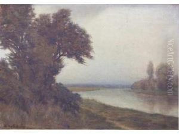 Paysage En Bord De Fleuve Oil Painting by Des Andre Fontaines