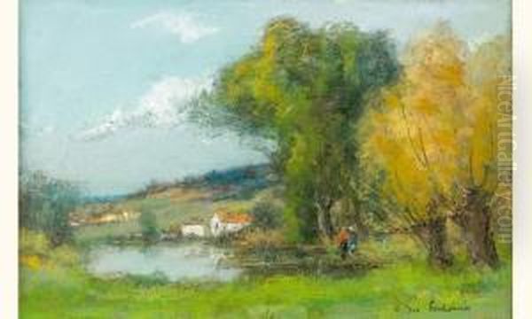 Au Bord De L'etang Oil Painting by Des Andre Fontaines