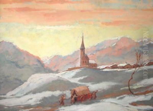 Villaggio Tra Le Montagne Con Carro E Personaggi Oil Painting by Daniele Fontana