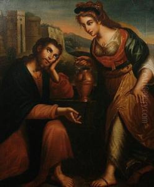 Christ And The Woman Of Samaria Oil Painting by Lavinia Fontana