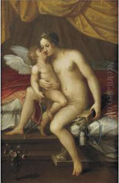 Venus And Cupid Oil Painting by Lavinia Fontana