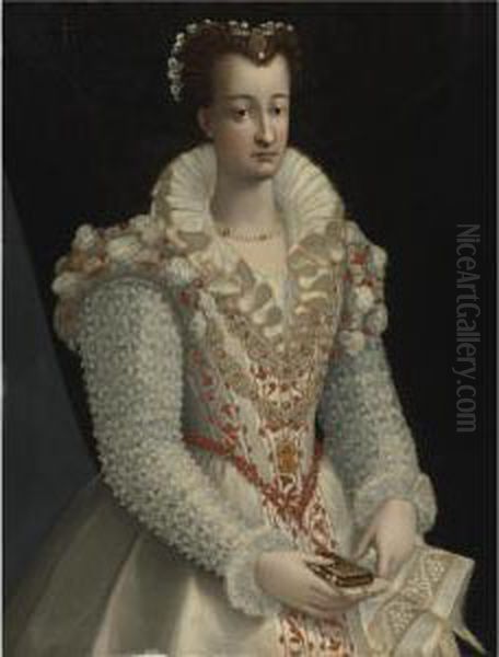 Portrait Of A Lady In An Elaborate White Dress Oil Painting by Lavinia Fontana