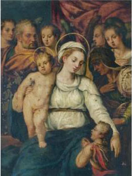 Holy Family With Saint Elizabeth
 And The Infant Saint John The Baptist And Various Angels Oil Painting by Lavinia Fontana