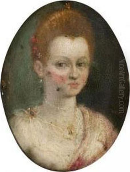 Portrait Of A Courtesan, Head And Shoulders, Wearing A White Chemise And A Pink Mantle Oil Painting by Lavinia Fontana