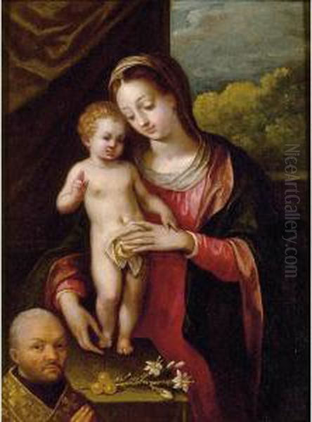 The Madonna And Child With A Donor Oil Painting by Lavinia Fontana