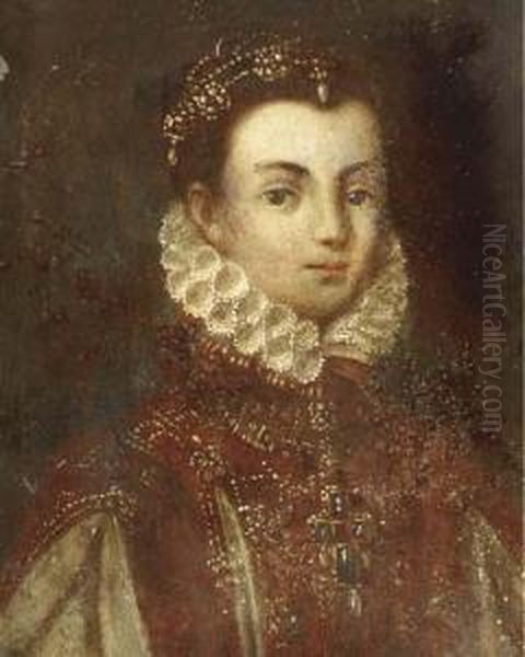 Portrait Of A Lady, Bust-length, In An Embroidered Dress Oil Painting by Lavinia Fontana