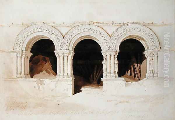 Arches in the West Side of the Cloister of St. Georges de Boscherville, near Rouen, Normandy, c.1818 Oil Painting by John Sell Cotman