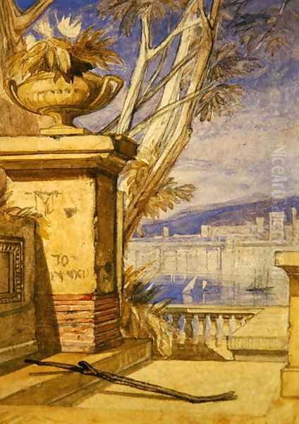 Classical Landscape with an Urn a Design for a Frontispiece Oil Painting by John Sell Cotman