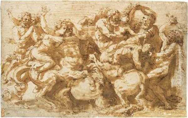 The Battle Of The Centaurs And Lapiths Oil Painting by Prospero Fontana