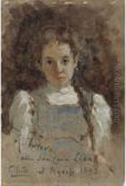 Bambina Con La Treccia Oil Painting by Roberto Fontano