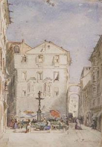 Mercatino A Torino Oil Painting by Antonio Fontanesi