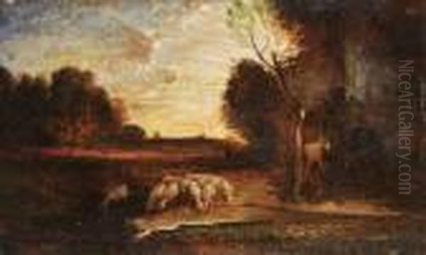 Attribuito.a Pastorale Oil Painting by Antonio Fontanesi