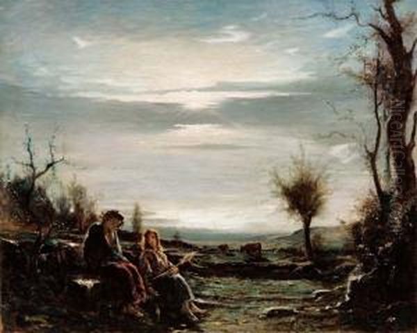 Melanconie Autunnali - 1876 Oil Painting by Antonio Fontanesi