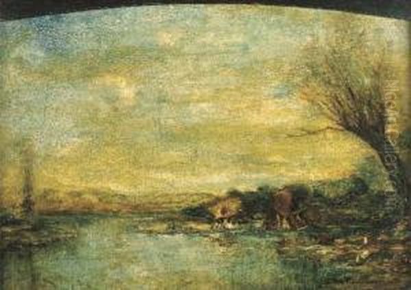 Paesaggio Fluviale Oil Painting by Antonio Fontanesi