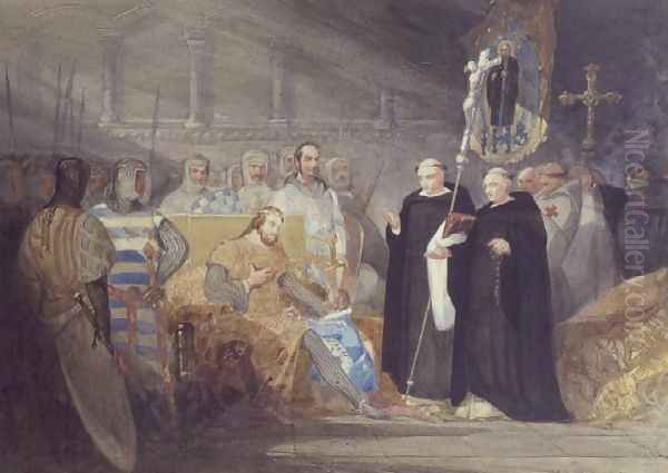 King John and Prince Henry at Swinstead Abbey Oil Painting by John Sell Cotman