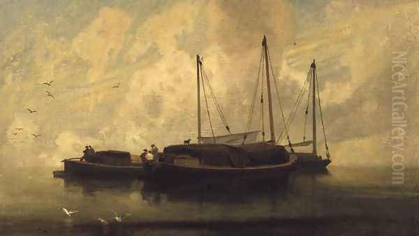 Boats at Anchor on Breydon Water, c.1810 Oil Painting by John Sell Cotman