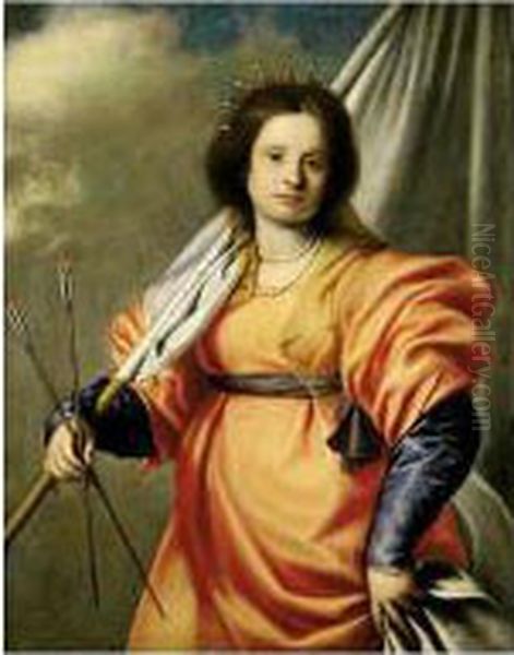 Portrait Of A Lady, Three-quarter Length, As Saint Ursula Oil Painting by Girolamo Forabosco