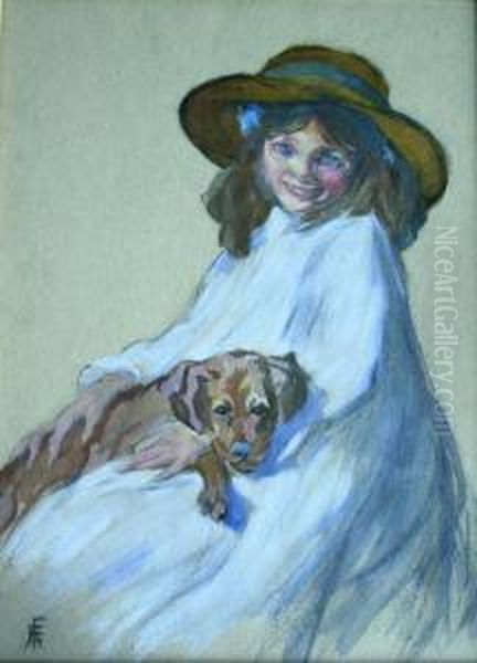 Girl With A Puppy Oil Painting by Elizabeth A.Stanhope Forbes