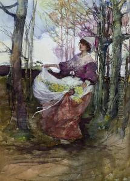 An Apron Full Of Flowers Oil Painting by Elizabeth A.Stanhope Forbes