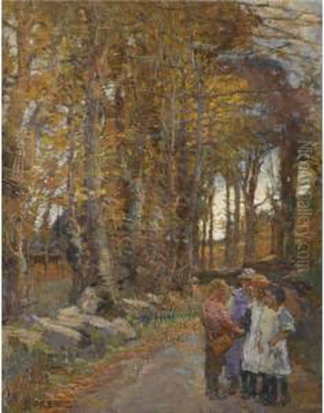 In The Lane Oil Painting by Elizabeth A.Stanhope Forbes