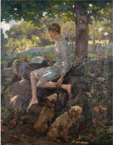 The Half Holiday, Alec Home From School Oil Painting by Elizabeth A.Stanhope Forbes